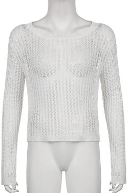Y2K Grunge Long Sleeve Fishnet Top - Perfect for Retro 90s and Y2K Outfits