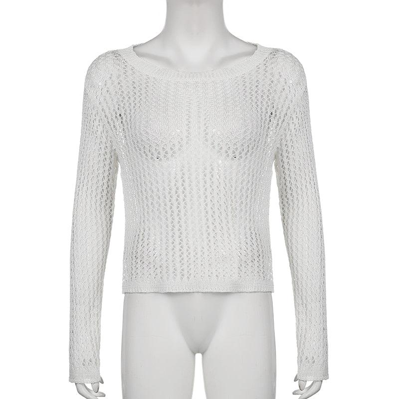 Y2K Grunge Long Sleeve Fishnet Top - Perfect for Retro 90s and Y2K Outfits