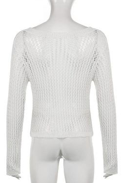 Y2K Grunge Long Sleeve Fishnet Top - Perfect for Retro 90s and Y2K Outfits