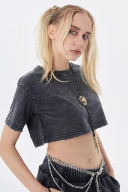 Y2K Grunge Washed Crop Top - Retro 90s Fashion Statement