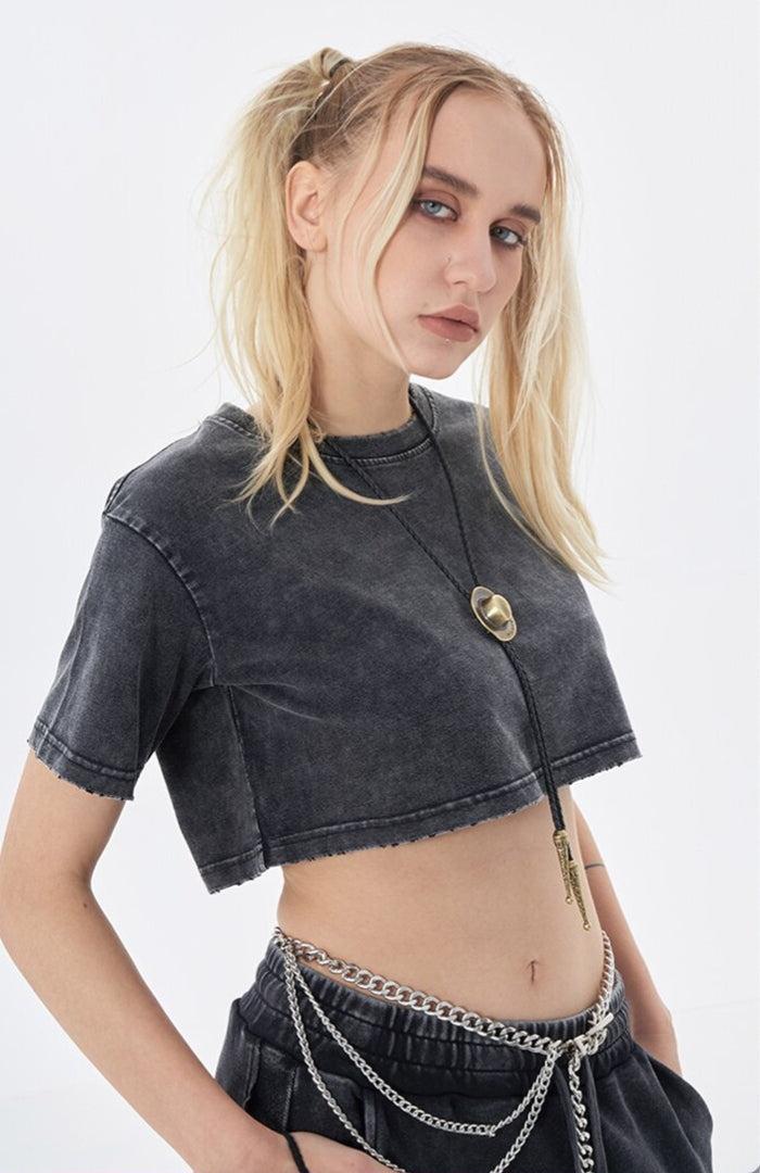 Y2K Grunge Washed Crop Top - Retro 90s Fashion Statement