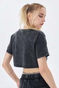 Y2K Grunge Washed Crop Top - Retro 90s Fashion Statement