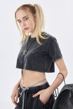 Y2K Grunge Washed Crop Top - Retro 90s Fashion Statement