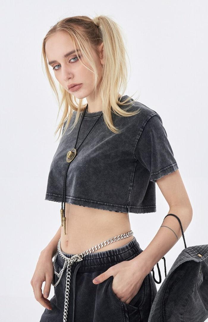 Y2K Grunge Washed Crop Top - Retro 90s Fashion Statement