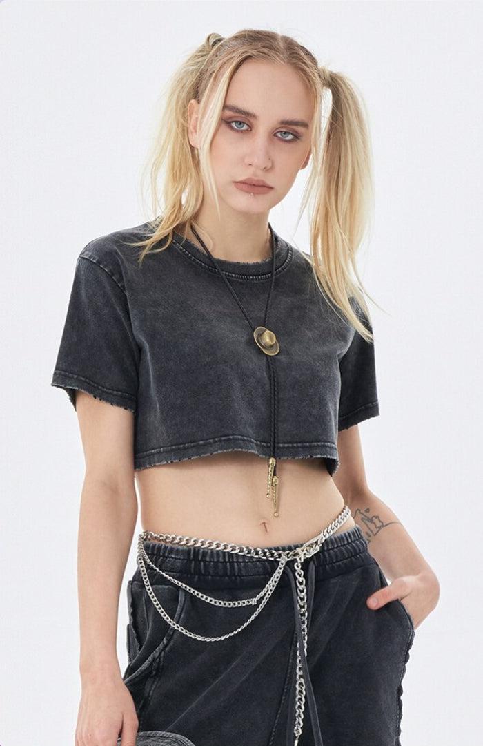 Y2K Grunge Washed Crop Top - Retro 90s Fashion Statement