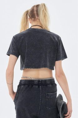 Y2K Grunge Washed Crop Top - Retro 90s Fashion Statement