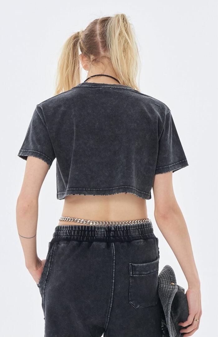 Y2K Grunge Washed Crop Top - Retro 90s Fashion Statement