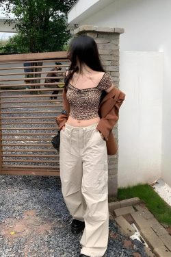 Y2K Leopard Bodycon Crop Top - Retro 90s Grunge Style for Trendy Summer Outfits