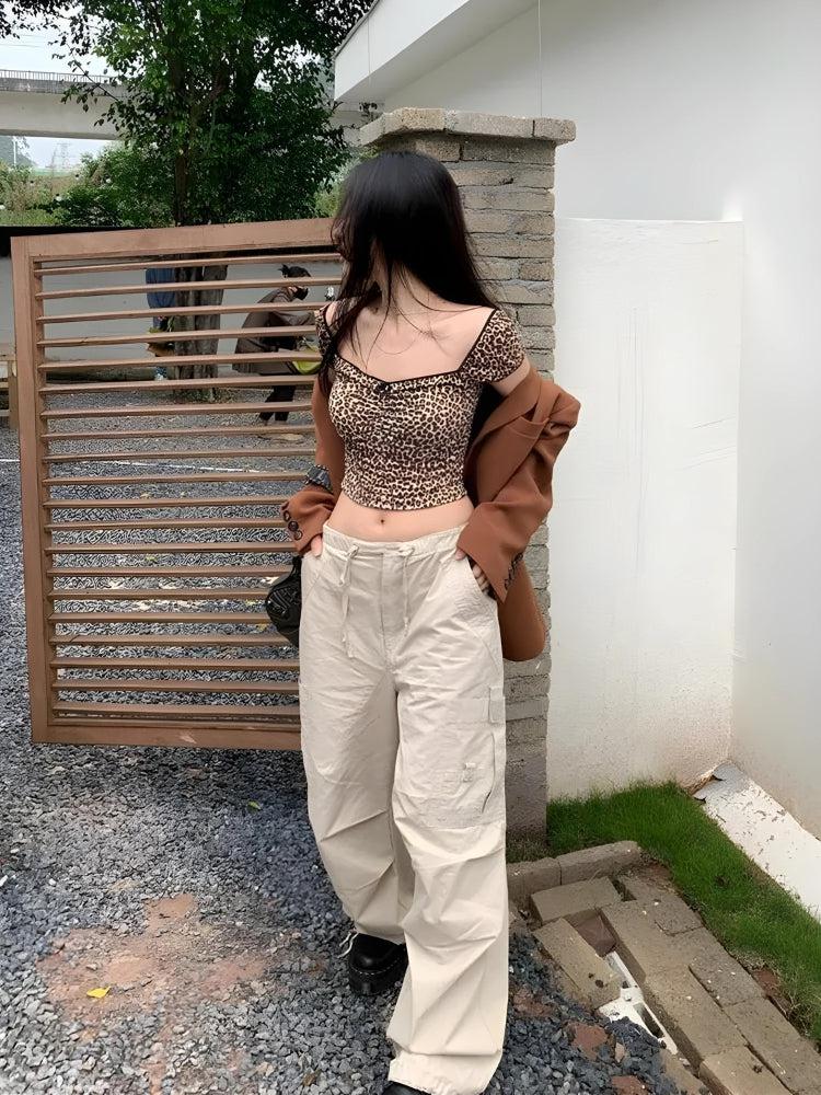Y2K Leopard Bodycon Crop Top - Retro 90s Grunge Style for Trendy Summer Outfits