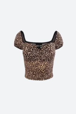 Y2K Leopard Bodycon Crop Top - Retro 90s Grunge Style for Trendy Summer Outfits