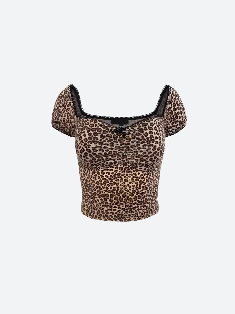Y2K Leopard Bodycon Crop Top - Retro 90s Grunge Style for Trendy Summer Outfits
