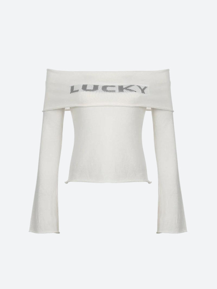 Y2K Lucky Girl Off Shoulder Top - Retro 90s Fashion Grunge Style Y2K Summer Outfit