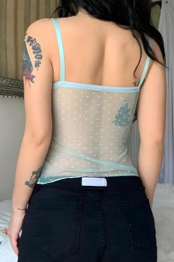Y2K Mermaid Sheer Mesh Top - Retro Style Grunge Outfit