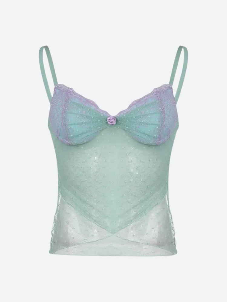 Y2K Mermaid Sheer Mesh Top - Retro Style Grunge Outfit