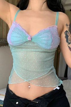 Y2K Mermaid Sheer Mesh Top - Retro Style Grunge Outfit