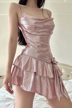Y2K Metallic Mini Dress - Retro Soft Girl Douyin Style