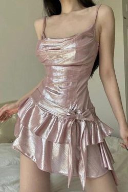 Y2K Metallic Mini Dress - Retro Soft Girl Douyin Style