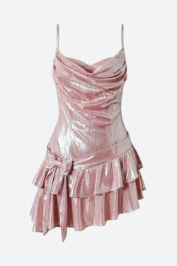 Y2K Metallic Mini Dress - Retro Soft Girl Douyin Style