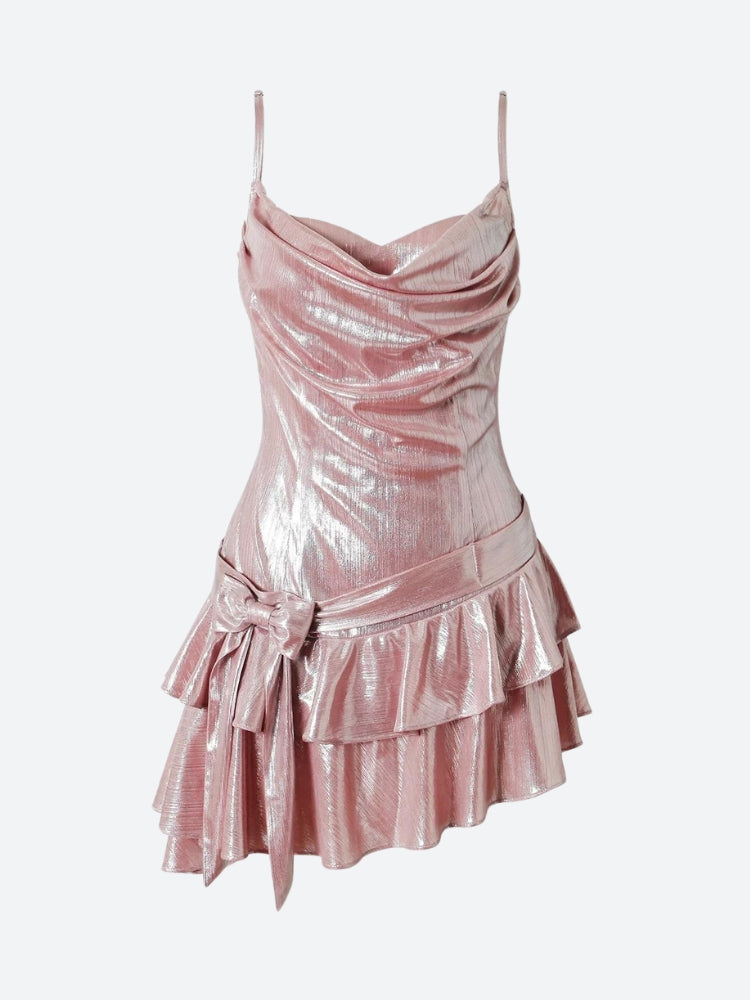 Y2K Metallic Mini Dress - Retro Soft Girl Douyin Style