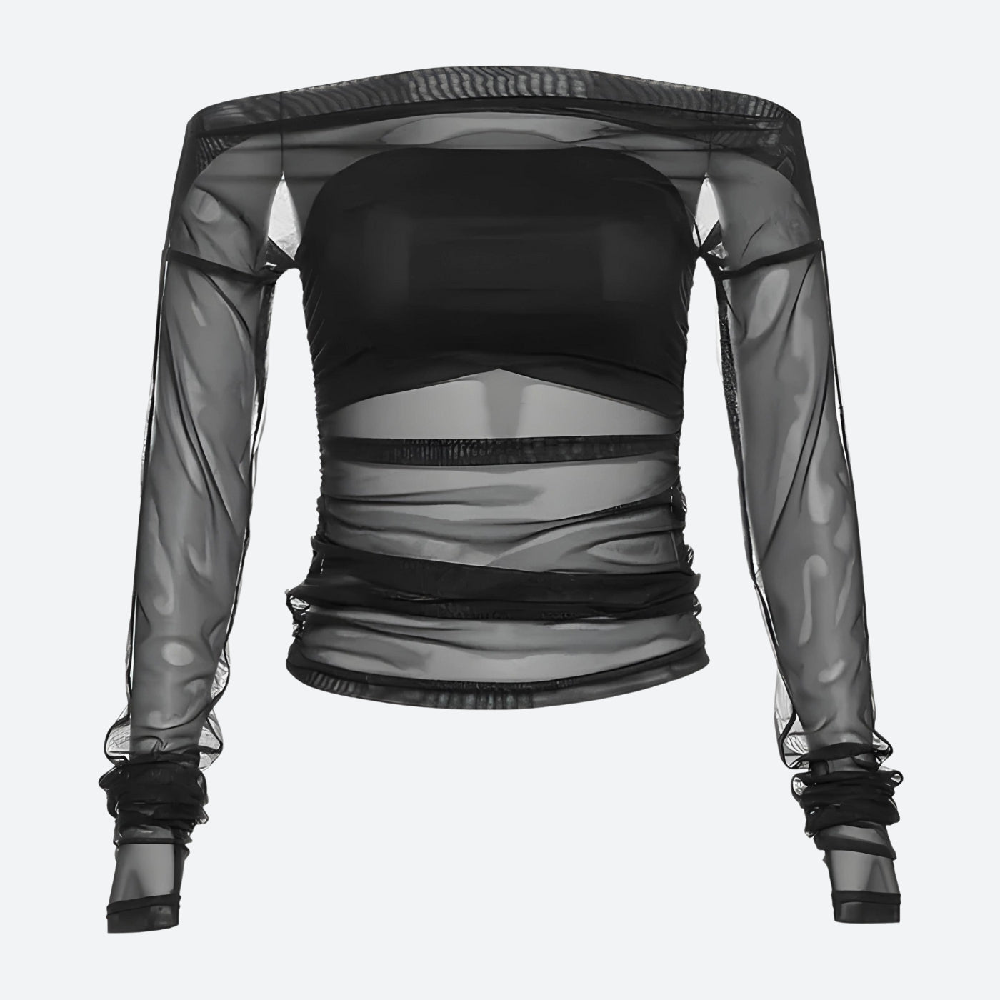 Y2K Off Shoulder Mesh Top - Retro 90s Grunge Style for Trendy Summer Outfits