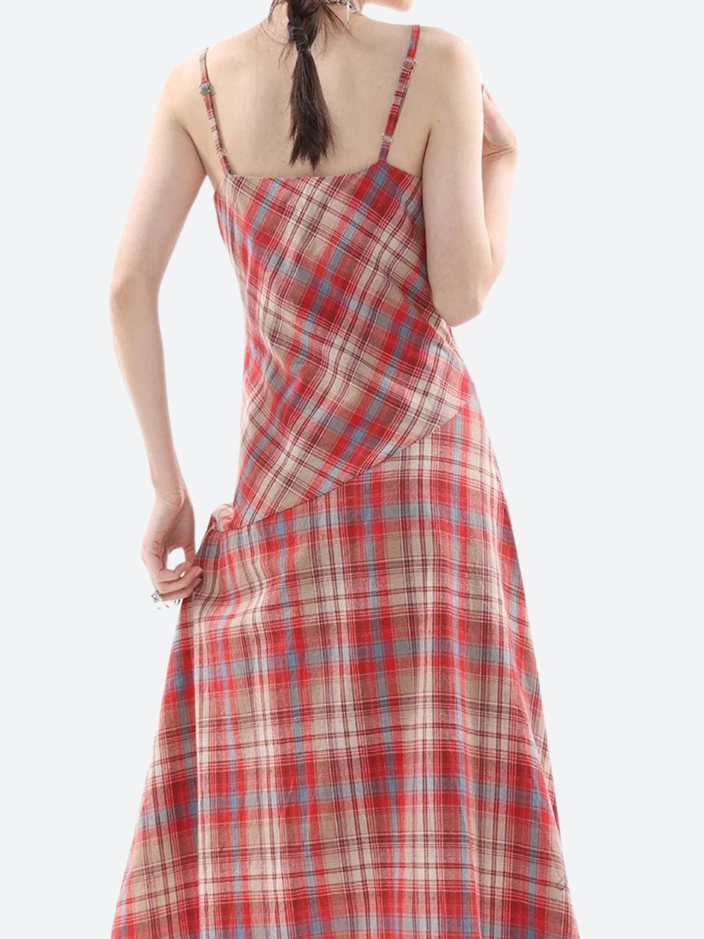 Y2K Plaid Lace Midi Dress - Retro Style Grunge Outfit
