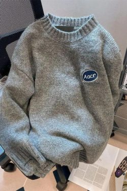 Y2K Retro Cartoon Embroidered Knitted Sweater - Perfect for 90s and Y2K Fashion Outfits