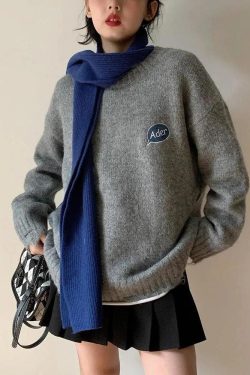 Y2K Retro Cartoon Embroidered Knitted Sweater - Perfect for 90s and Y2K Fashion Outfits