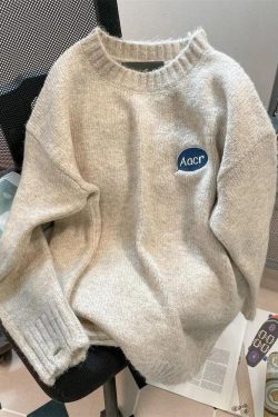 Y2K Retro Cartoon Embroidered Knitted Sweater - Perfect for 90s and Y2K Fashion Outfits