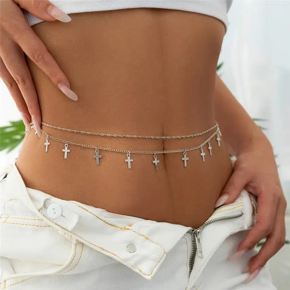 Y2K Retro Cross Belly Chain - Perfect for 90s and Y2K Summer Outfits