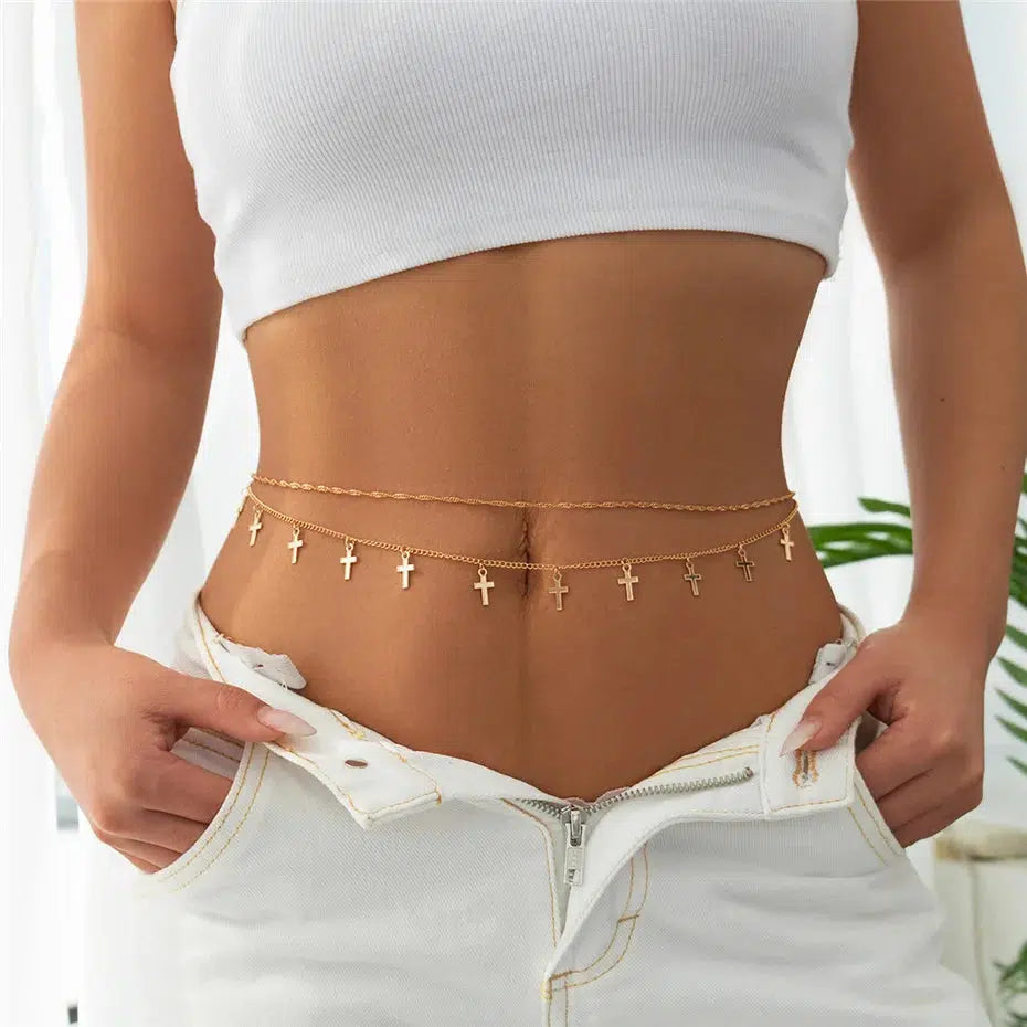 Y2K Retro Cross Belly Chain - Perfect for 90s and Y2K Summer Outfits
