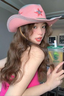 Y2K Retro Disco Cowgirl Hat - Adjustable Star Print for Trendy 90s and Y2K Outfits