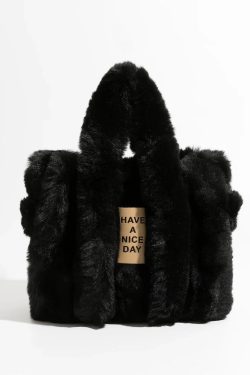 Y2K Retro Fluffy Faux Fur Tote Bag - Perfect for 90s and Y2K Fashion Outfits