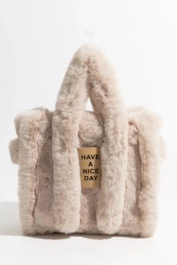 Y2K Retro Fluffy Faux Fur Tote Bag - Perfect for 90s and Y2K Fashion Outfits
