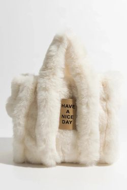 Y2K Retro Fluffy Faux Fur Tote Bag - Perfect for 90s and Y2K Fashion Outfits
