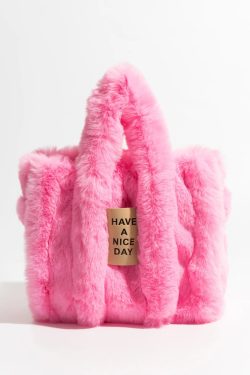 Y2K Retro Fluffy Faux Fur Tote Bag - Perfect for 90s and Y2K Fashion Outfits