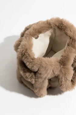 Y2K Retro Fluffy Faux Fur Tote Bag - Perfect for 90s and Y2K Fashion Outfits