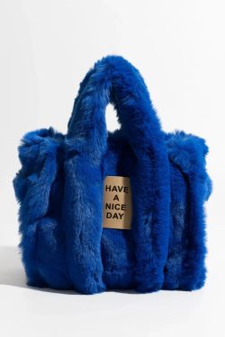 Y2K Retro Fluffy Faux Fur Tote Bag - Perfect for 90s and Y2K Fashion Outfits