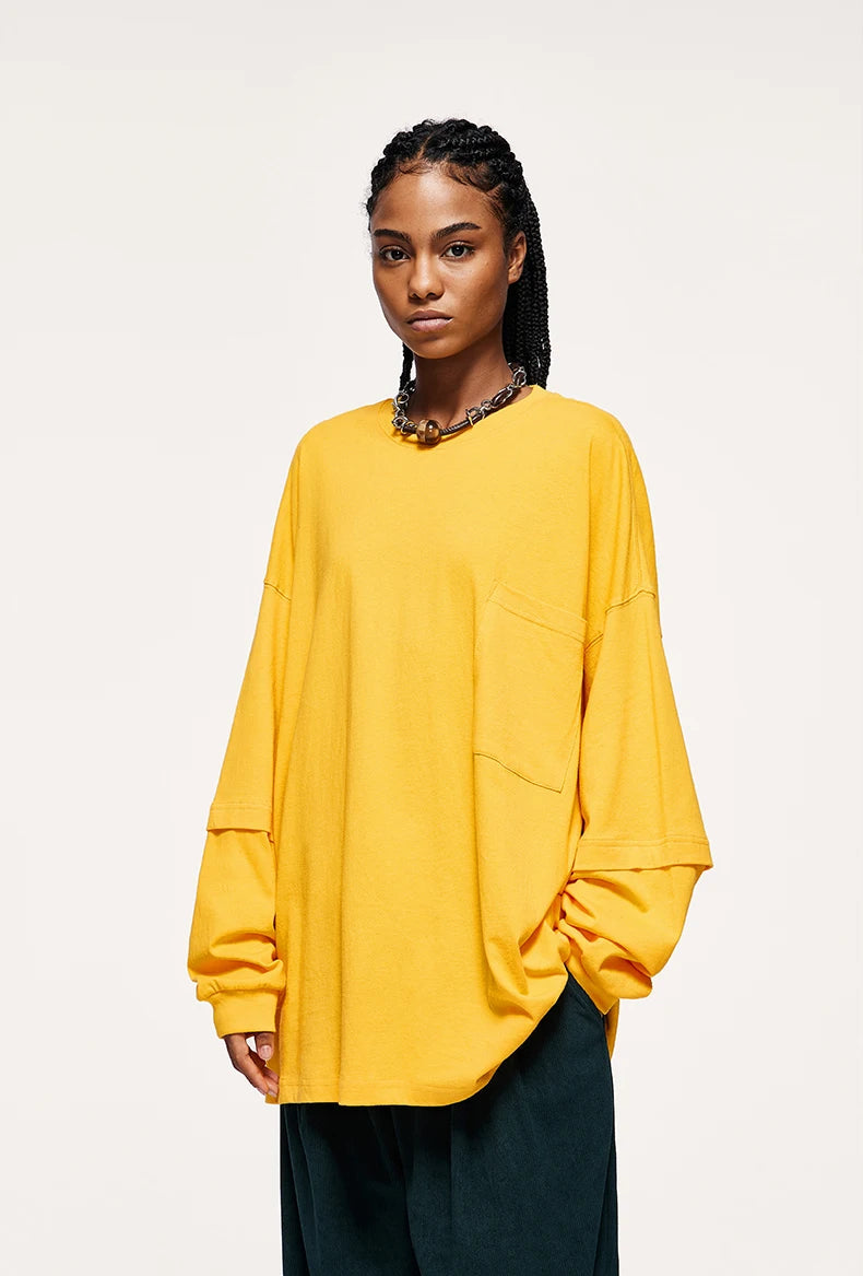 Y2K Retro Pocket Layered Sleeve Sweatshirt - Perfect for 90s Grunge Outfits