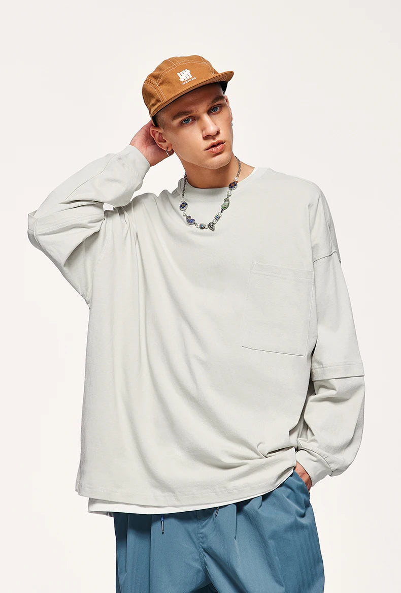 Y2K Retro Pocket Layered Sleeve Sweatshirt - Perfect for 90s Grunge Outfits