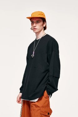 Y2K Retro Pocket Layered Sleeve Sweatshirt - Perfect for 90s Grunge Outfits