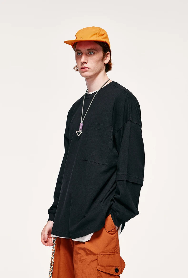 Y2K Retro Pocket Layered Sleeve Sweatshirt - Perfect for 90s Grunge Outfits