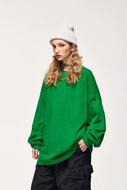 Y2K Retro Pocket Layered Sleeve Sweatshirt - Perfect for 90s Grunge Outfits