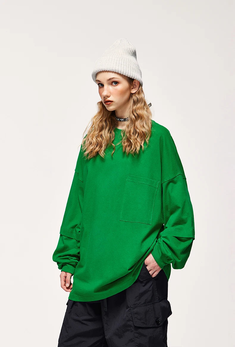 Y2K Retro Pocket Layered Sleeve Sweatshirt - Perfect for 90s Grunge Outfits