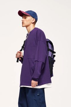Y2K Retro Pocket Layered Sleeve Sweatshirt - Perfect for 90s Grunge Outfits