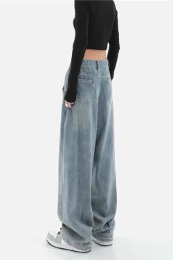 Y2K Retro Skater Pleated Baggy Jeans - Perfect for 90s and Grunge Outfits