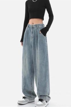 Y2K Retro Skater Pleated Baggy Jeans - Perfect for 90s and Grunge Outfits