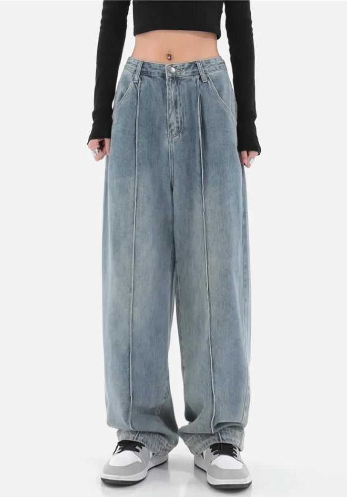 Y2K Retro Skater Pleated Baggy Jeans - Perfect for 90s and Grunge Outfits