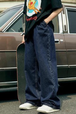 Y2K Retro Skater Wide Leg Denim Jeans - Perfect for 90s and Y2K Outfits