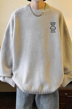 Y2K Retro Soft Boy Bear Sweater - Perfect for 90s and Grunge Outfits