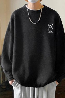 Y2K Retro Soft Boy Bear Sweater - Perfect for 90s and Grunge Outfits